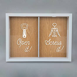 Подвійна рамка копілка "Open it, screw it" для корків, white-brown, white-brown, англійська