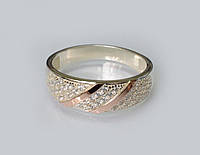 Серебряное кольцо с золотыми вставками, серебро 925, золото 375 пробы