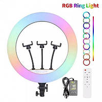 Кільцева LED лампа RGB Ring Fill Light 45 см сенсорне управління + пульт і три тримача для телефону