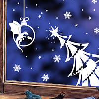 Виниловая интерьерная наклейка на Новый год Символ 2024 года (Дракон в елочном шаре на елке) ялинка 810х970 мм, глянець