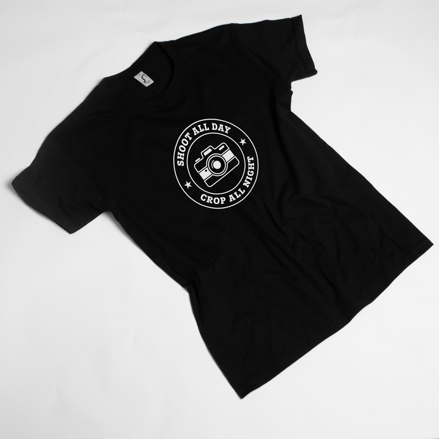 Футболка "Shoot all day, cropp all night" чоловіча, Чорний, L, англійська