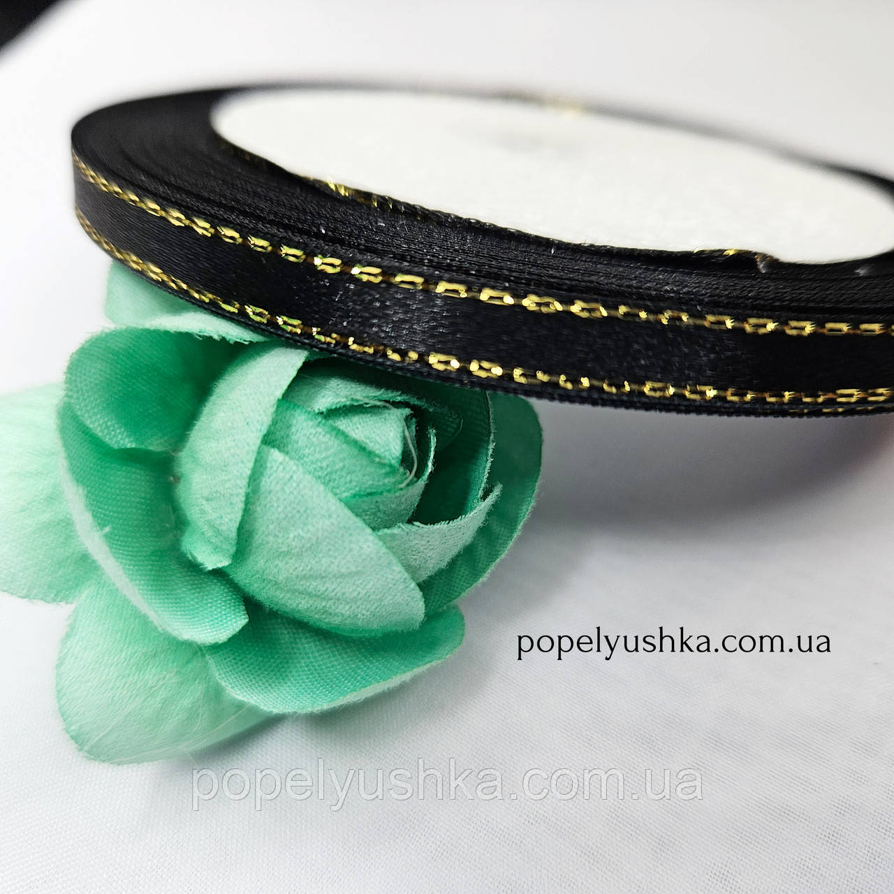 Стрічка з золотим люрексом, 0.9 см чорна, фото 1