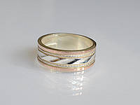 Обручальное кольцо из серебра и золота, серебро 925, золото 375 пробы