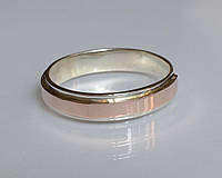 Серебряное обручальное кольцо с золотыми накладками, серебро 925, золото 375 пробы