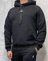 Мужской спортивный костюм Jordan с капюшоном черный зимний теплый на флисе
