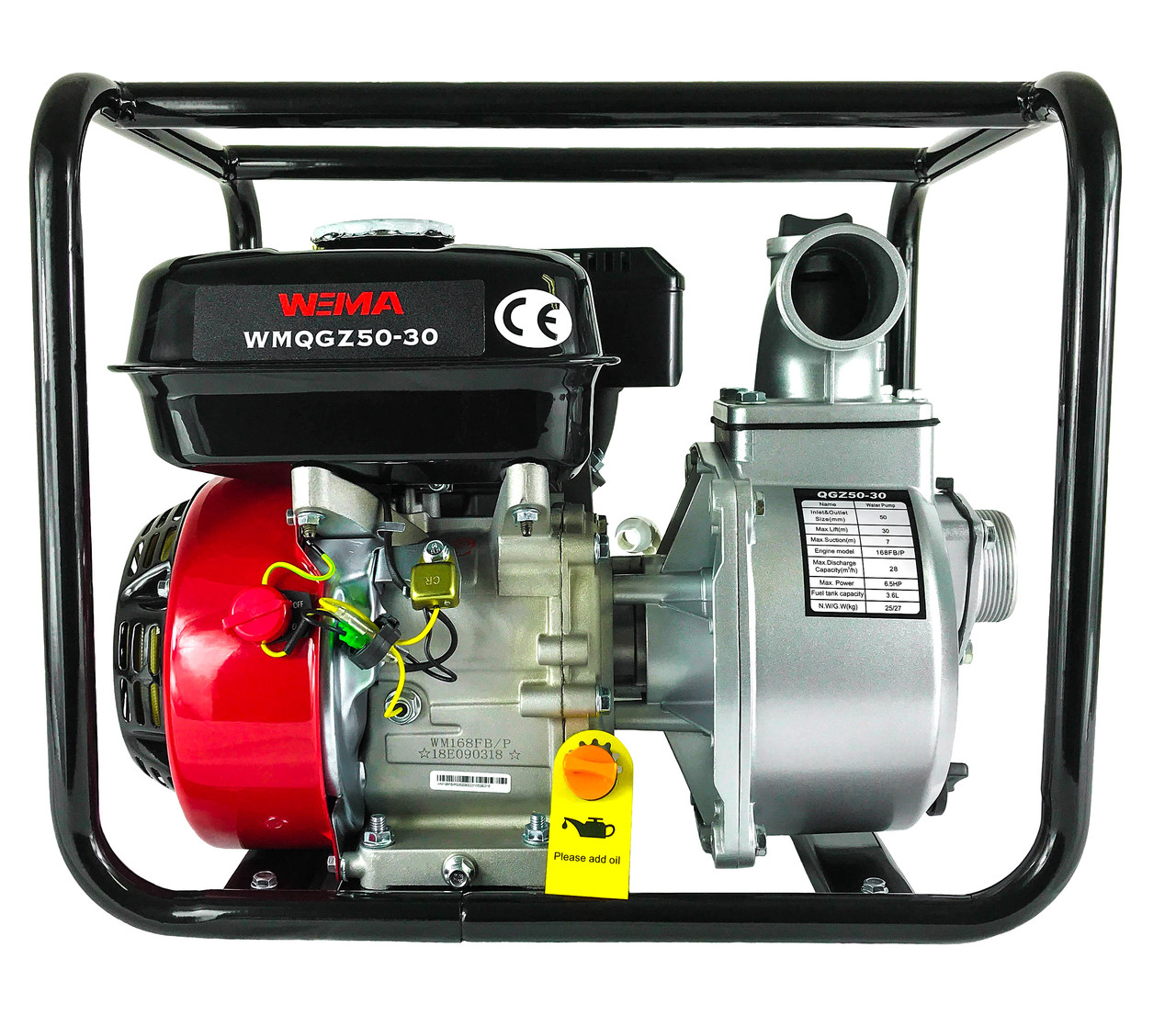 Мотопомпа бензинова WEIMA WMQGZ50-30 (бензин, патрубок 50мм, 36куб/год), фото 1