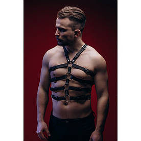 Портупея чоловіча сексуальна One Size Р50 з натуральної шкіри, з чотирма ременями на торсі, чорна