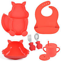 Набор детской посуды 2Life Белка Y6 из 7 предметов на присоске Красный v-11313