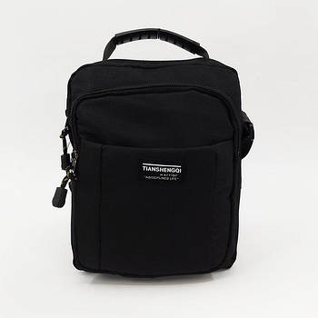 Чоловіча сумка чорна спортивна слінг на блискавці з кишенями та довгим ремінцем 20*24,5 см Cans