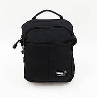 Мужская сумка черная спортивная на молнии с карманами и длинным ремешком 20*24,5 см Cans
