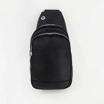 Чоловіча сумка слінг чорна на блискавці 18*30 см зі штучної шкіри Cans