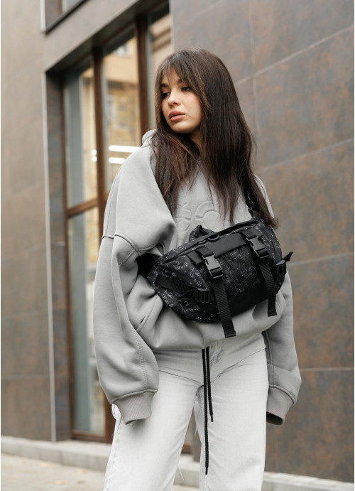 Велика жіноча поясна сумка бананка Sambag DynamicDart чорний принт, фото 1