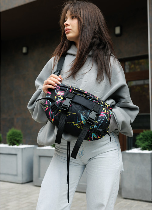 Велика жіноча поясна сумка бананка Sambag DynamicDart принт "ABSTRACT", фото 1