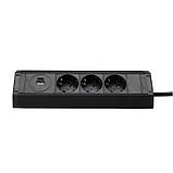 Меблева розетка кухонна горизонтальна з кабелем 3x16А, USB A+C 3.4 А, чорний, фото 2