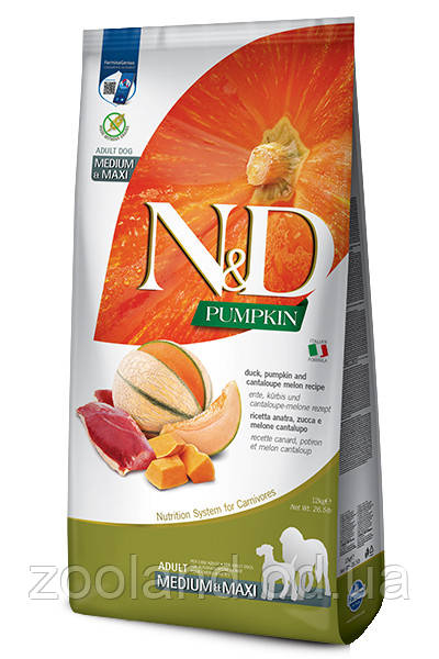 168803 Farmina N&D GF Pumpkin Adult Medium&Maxi Качка з динею, 12 кг