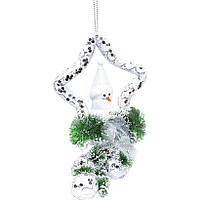 Декоративное новогоднее украшение Снеговик на звездочке с украшением 25*93 см Белый D в упаковке 1 шт