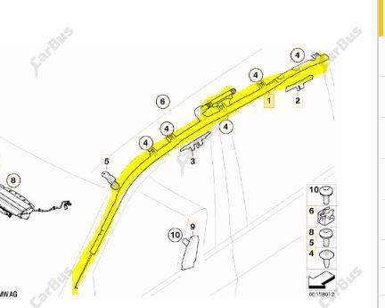 Подушка безпеки бокова (шторка) BMW X5 E70 (2007-2010) дорестайл, 72127141507