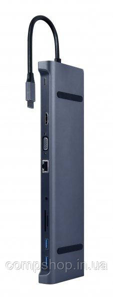 Концентратор Type-C Cablexpert A-CM-COMBO10-01 (USB-hub + HDMI/VGA/PD/CR/LAN/3.5mm) (код 133871)