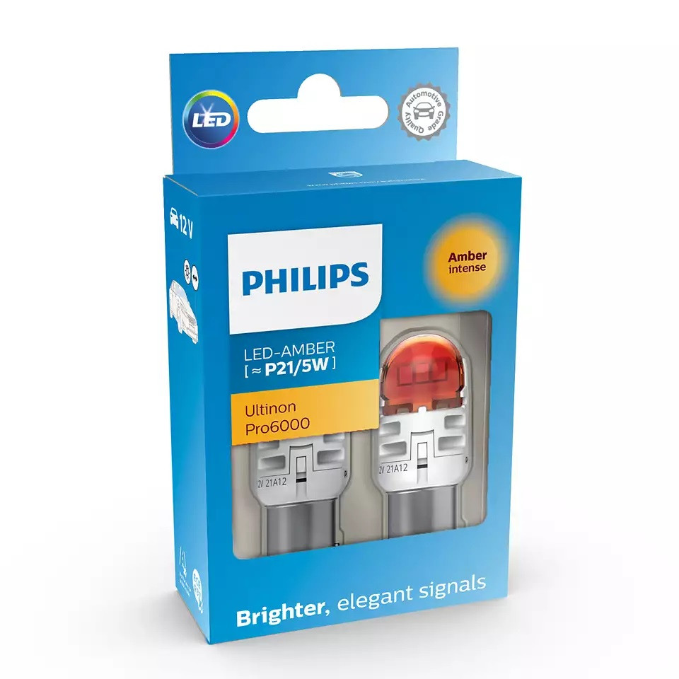 Комплект светодиодных ламп Philips 11499AU60X2 P21/5W LED Ultinon Pro6000 SI 12V BAY15d amber - фото 1 - id-p2015753499