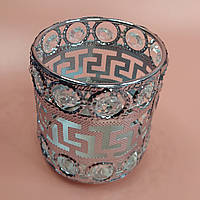 Металлический стакан для маникюрных принадлежностей круглый, "Меандр", Серебристый, высота 9 см