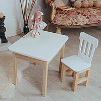 Детский столик с ящиком и стульчиком для учебы и рисования (Белый), детский стол стул комплект деревянный,стол