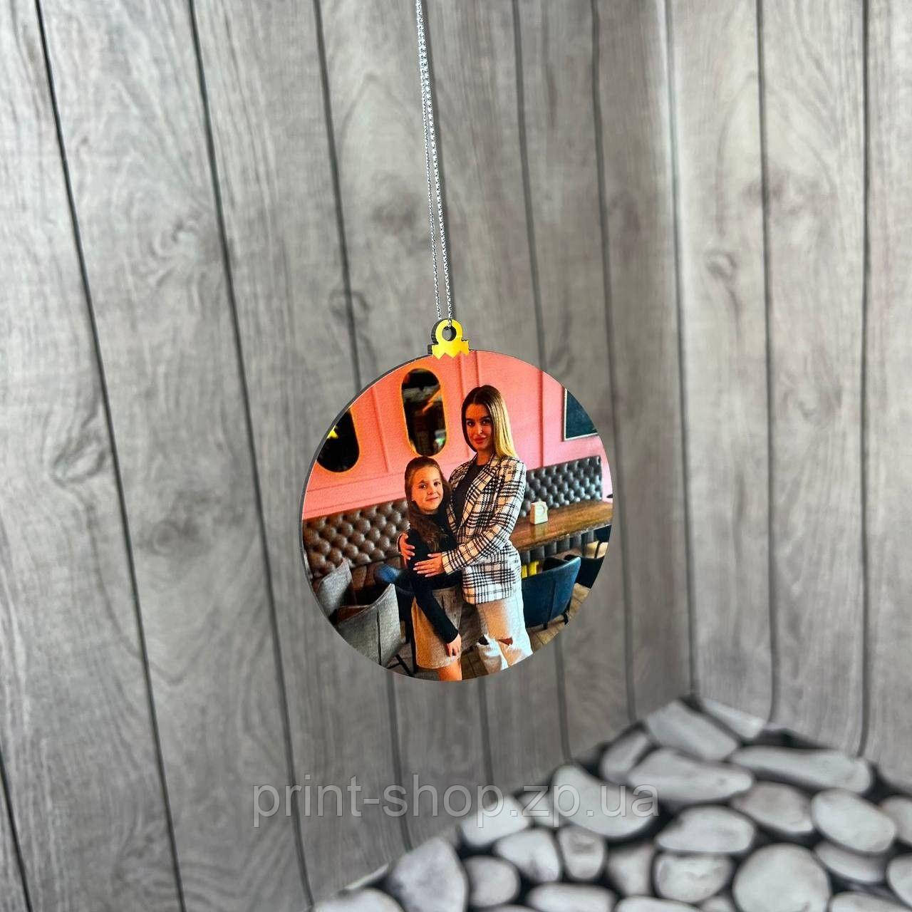 Новорічна іграшка на ялинку з фото. Еко іграшка Розмір 85 мм, фото 1