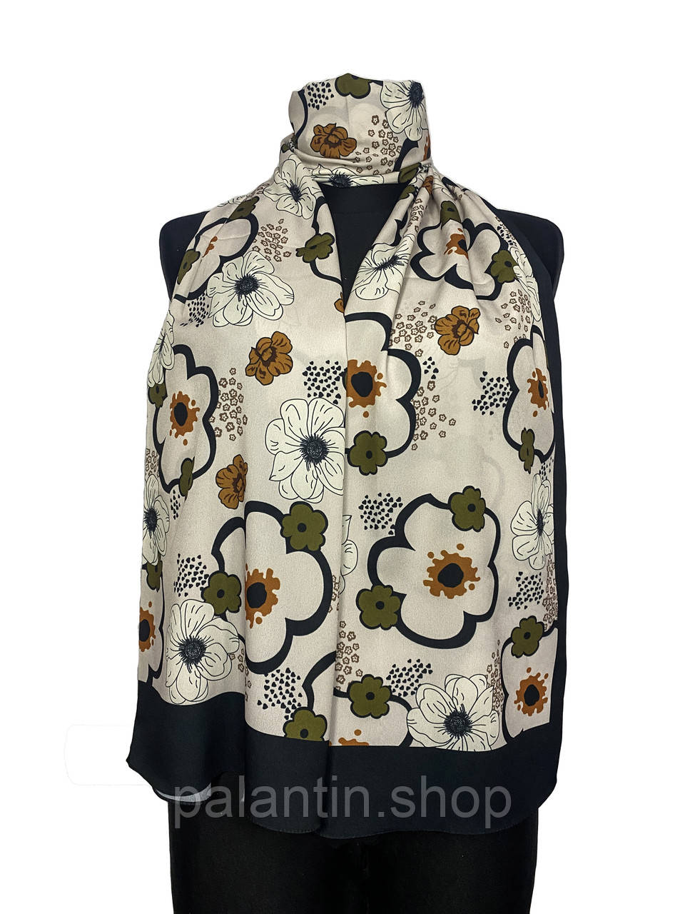 Шовковий шарф з квітами, 170 на 70 см, з італійського шовку, модель 1