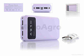 Портативний зарядний пристрій павербанк 20000 mAh USB/Type-C +фонарик 2LED фіолетовий