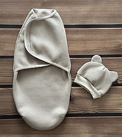 Утеплена європелюшка — кокон для новонароджених з шапочкою зріст 56-62 см (0-3 місяці) фліс BST Бежевий