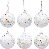 Набір ялинкових іграшок 6 шт білі у формі кульок зі снігом та блискітками D 5.5 см ACF22105-6 в упаковці 6 шт