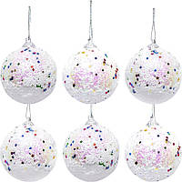 Набор елочных игрушек 6 шт белые в форме шариков с снегом и блестками D 5.5 см ACF22026 в упаковке 12 шт