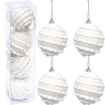 Набір іграшок на ялинку 4 шт Кульки в білому кольорі з візерунками D 6 см HL23A-57 в упаковці 4 шт