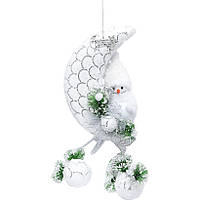 Декоративное новогоднее украшение Снеговик на Месяце с украшением 20*100 см Белый C в упаковке 1 шт