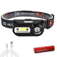 Налобний ліхтар LED  COB ліхтарик на голову акумуляторний USB charge LED 3 режима