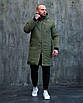 Куртка парка чоловіча подовжена хакі з глибоким капюшоном тепла зимова куртка, фото 2