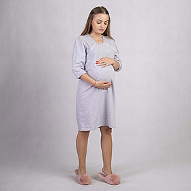 Трикотажна тепла нічна сорочка для майбутніх і годуючих мам розмір 44/46 (S/M) Мішель Tiana Сірий