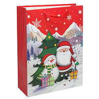 Пакет подарочный "Санта со снеговиком" (30х40 см) [tsi226445-ТСІ]