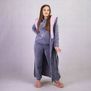 Жіночий довгий махровий халат із подвійним капюшоном "Коса Сірий" р.42