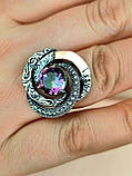 Великий круглий срібний перстень із золотом містик камінь, фото 2
