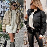 Куртка женская, зимняя, матовая экокожа на силиконе 200, короткая, на кнопках и молнии, короткая