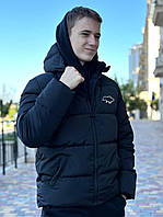 Зимняя мужская черная куртка на био-пухе с картой Украины Стильный мужской спортивный пуховик Чёрный
