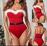 Ігровий новорічний костюм червоний сексуальний боді з поясом, фото 3