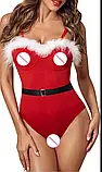 Ігровий новорічний костюм червоний сексуальний боді з поясом, фото 9