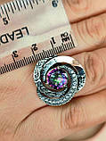 Великий круглий срібний перстень із золотом містик камінь, фото 4