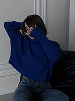 Объемный женский вязаный свитер под горло с длинными рукавами 42/46