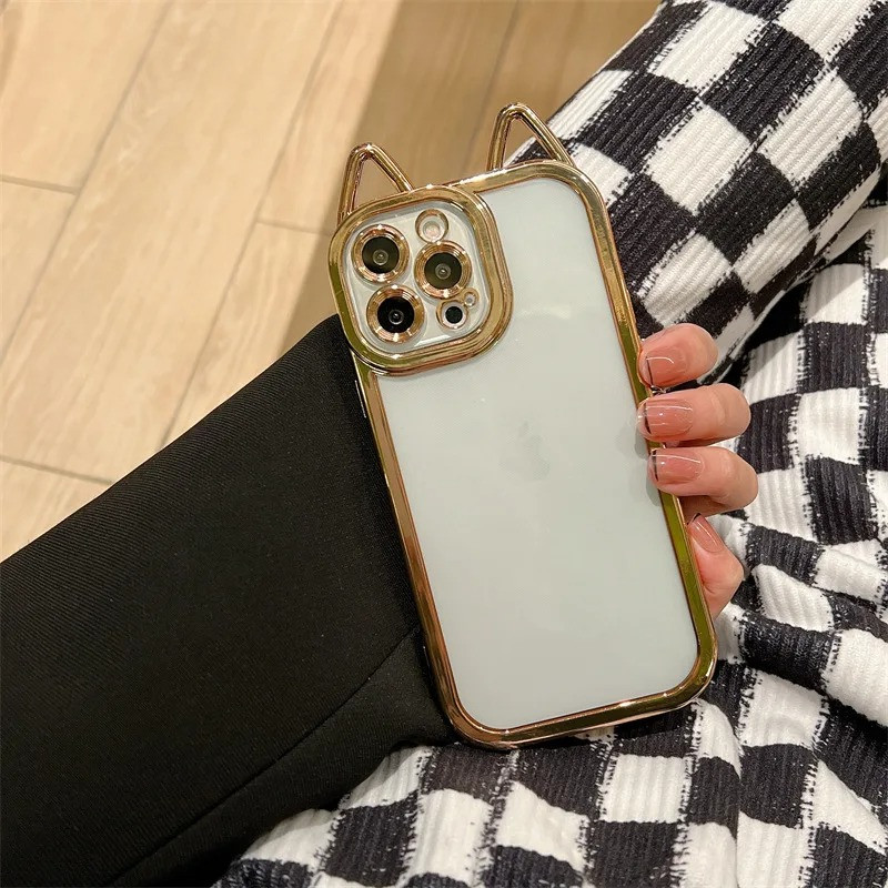 Чохол для iPhone 12 Pro (з вушками прозорий, золото), фото 1