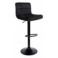 Барний стілець зі спинкою для барної стійки Bonro B-0106 з чорною основою крісло на кухню високе велюр чорний