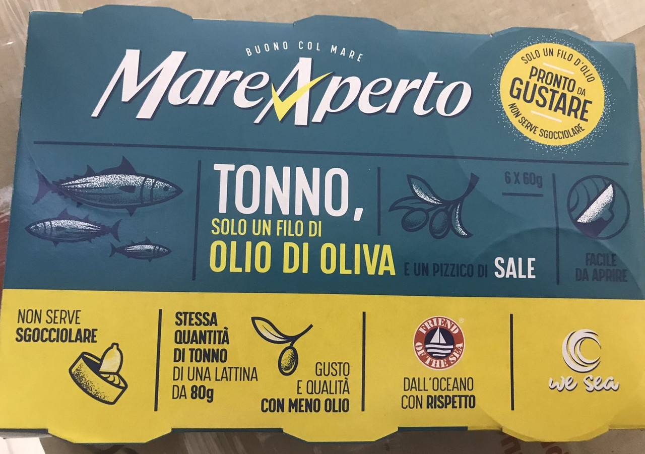 Тунец кусочками Mare Aperto Tonno Olio di Oliva в оливковом масле упаковка 6х60 г Италия - фото 1 - id-p2016052672