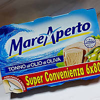 Тунец кусочками Mare Aperto Tonno all Olio di Oliva в оливковом масле упаковка 6х80 г Италия