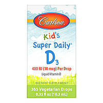 Вітамін Д3, Kid's Super Daily D3, Carlson Labs, для дітей, 400 МО, 10,3 мл BX663, фото 9
